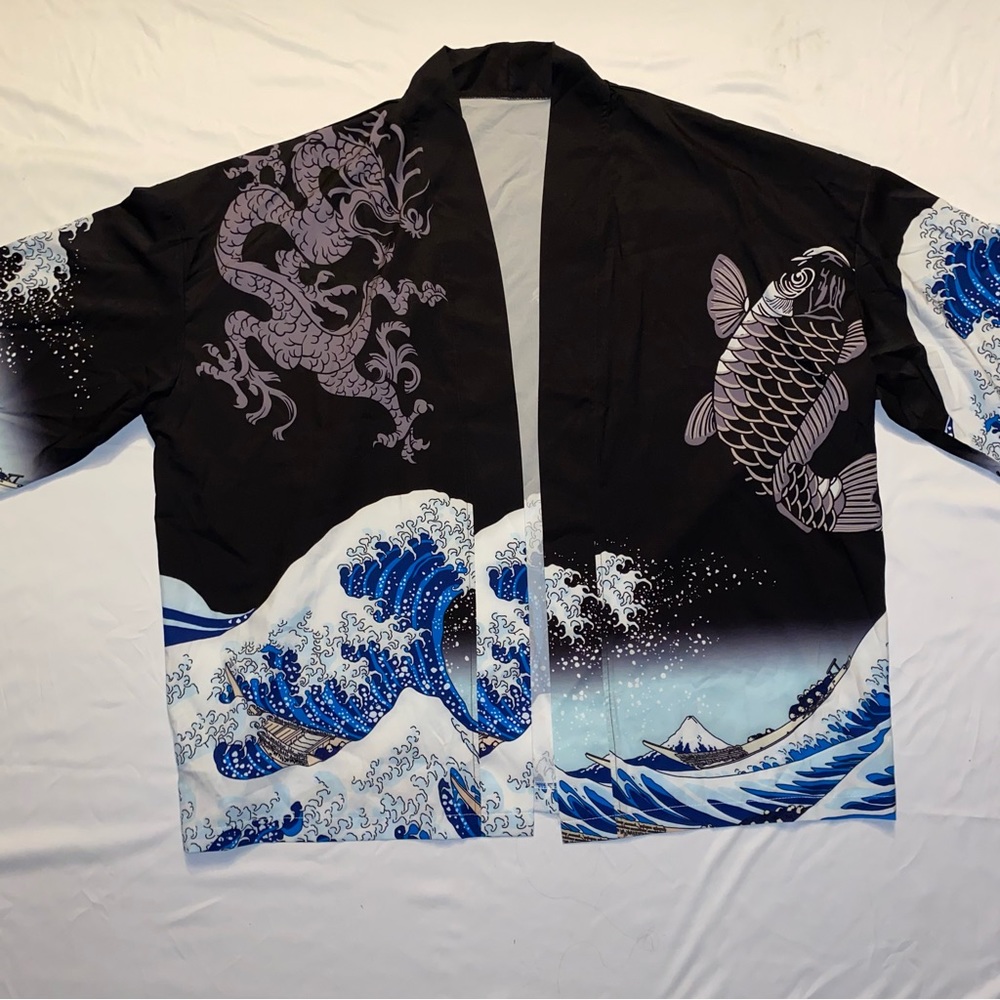 Ocean Print Open Front Lightweight Shirt